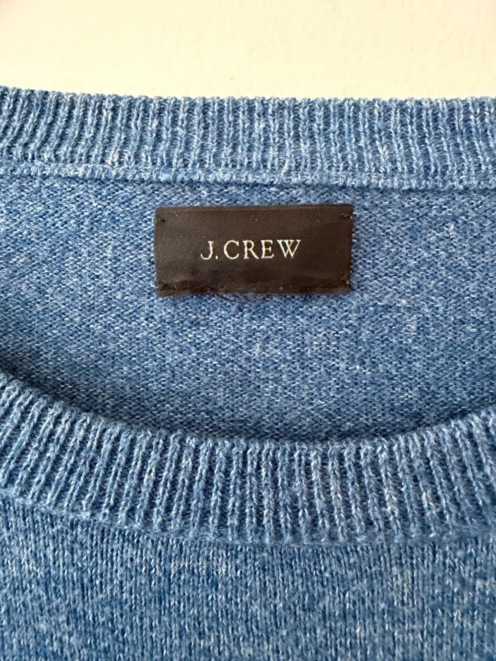 J. Crew Mens 100% Cotton Blue Marl Popover Crew Neck Lightweight Sweater Preppy